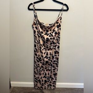 Amazon Cheetah Satin Drape Cowl Neck Midi Dress